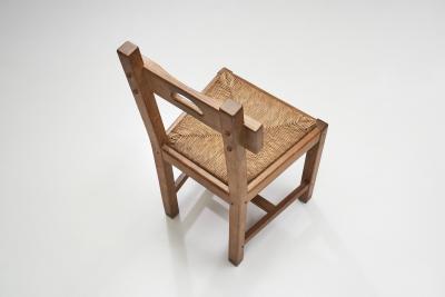 Set of Four Wood and Woven Rush Dining Chairs Europe ca 1950s