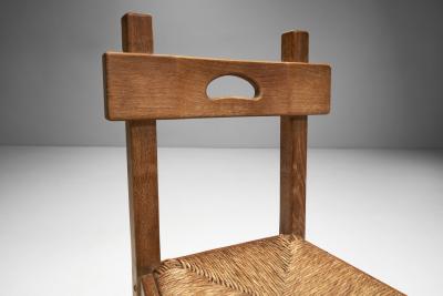 Set of Four Wood and Woven Rush Dining Chairs Europe ca 1950s