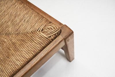 Set of Four Wood and Woven Rush Dining Chairs Europe ca 1950s