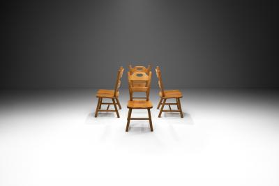 Set of Four Wooden Brutalist Dining Chairs Europe 20th Century