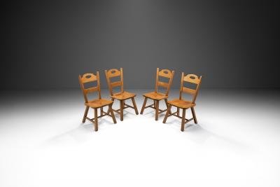 Set of Four Wooden Brutalist Dining Chairs Europe 20th Century