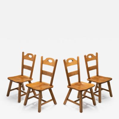 Set of Four Wooden Brutalist Dining Chairs Europe 20th Century