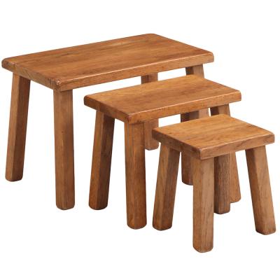 Set of French Brutalist Solid Oak Nesting Tables C 1960