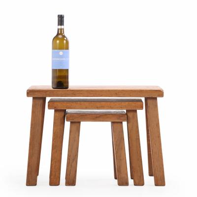 Set of French Brutalist Solid Oak Nesting Tables C 1960