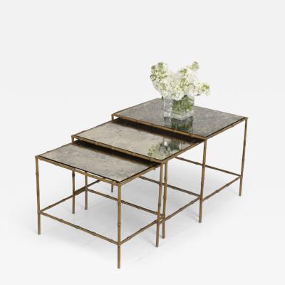 Set of French Maison Bagu s Faux Bamboo Bronze and glomis Nesting Tables
