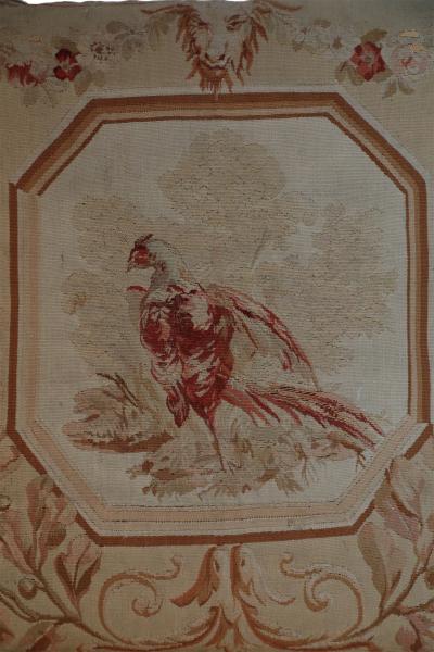 Set of French Victorian Beige Square Aubusson Bird Pillows