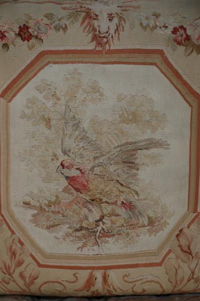 Set of French Victorian Beige Square Aubusson Bird Pillows