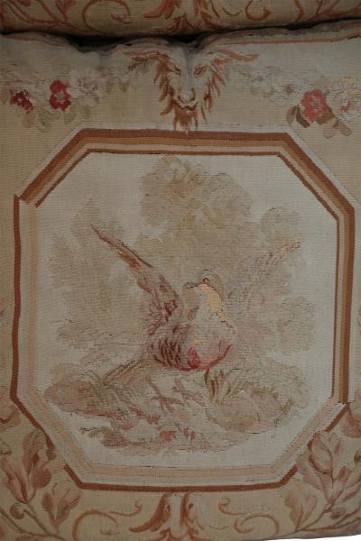 Set of French Victorian Beige Square Aubusson Bird Pillows