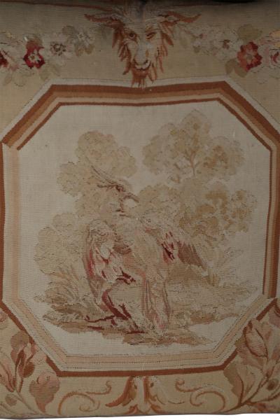 Set of French Victorian Beige Square Aubusson Bird Pillows