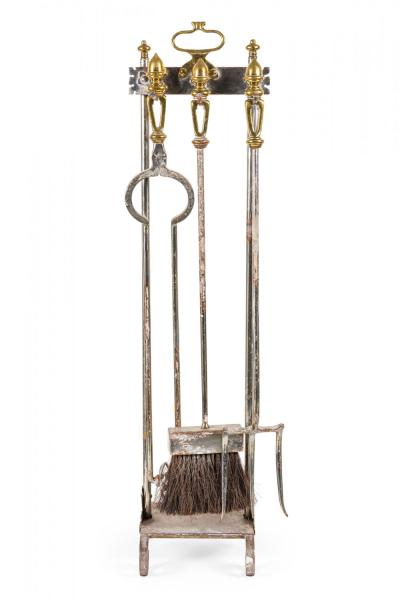 Set of French Victorian Style Iron and Brass Scroll Design Fire Tools