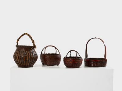 Set of Ikebana Bamboo Baskets Maeda Chikub sai Meiji Period
