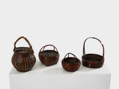 Set of Ikebana Bamboo Baskets Maeda Chikub sai Meiji Period