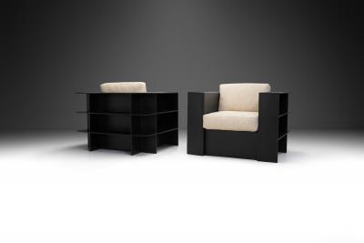 Set of Iron Art Deco Lounge Chairs with Cushions France ca 1960s