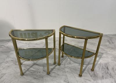 Set of Italian Brass and Smoked Glass Modular Side Tables 1970s