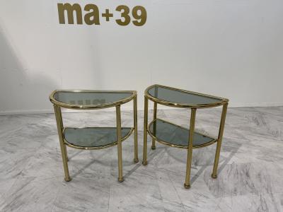 Set of Italian Brass and Smoked Glass Modular Side Tables 1970s