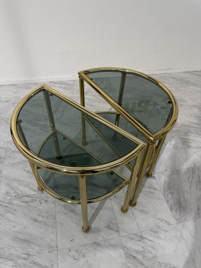 Set of Italian Brass and Smoked Glass Modular Side Tables 1970s