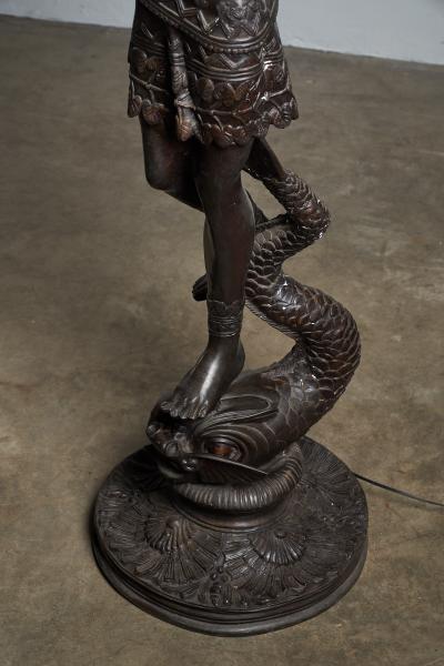 Set of Italian Bronze Floor Lamps with Figural Sculptures Early 20th Century