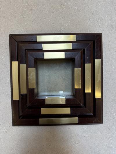 Set of Italian Wood and Brass Square Decorative Trays 1970s