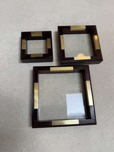 Set of Italian Wood and Brass Square Decorative Trays 1970s