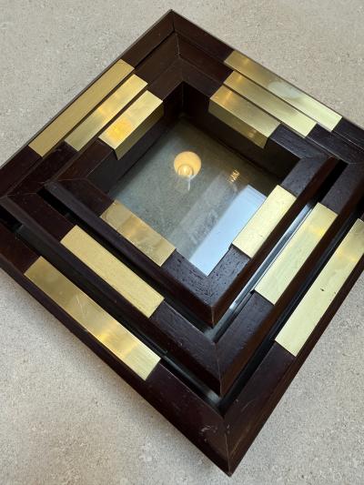 Set of Italian Wood and Brass Square Decorative Trays 1970s
