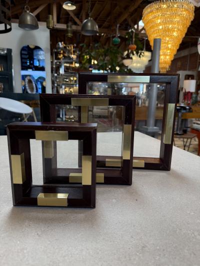 Set of Italian Wood and Brass Square Decorative Trays 1970s