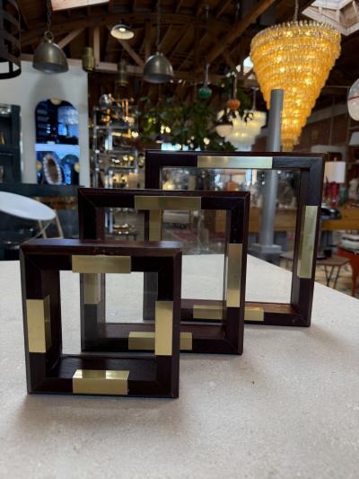 Set of Italian Wood and Brass Square Decorative Trays 1970s