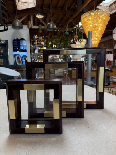 Set of Italian Wood and Brass Square Decorative Trays 1970s