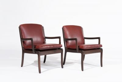 Set of Lounge Chairs by Ole Wanscher in Sangria Leather Denmark C 1960s