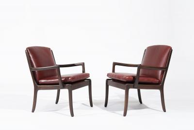 Set of Lounge Chairs by Ole Wanscher in Sangria Leather Denmark C 1960s