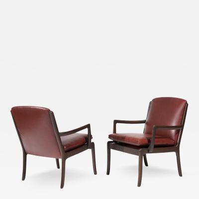 Set of Lounge Chairs by Ole Wanscher in Sangria Leather Denmark C 1960s