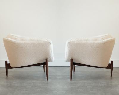 Set of MCM Walnut Tripod Lounge Chairs in Wool C 1950s