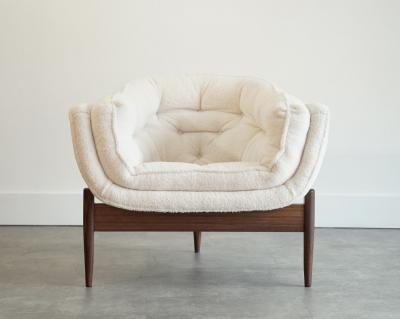 Set of MCM Walnut Tripod Lounge Chairs in Wool C 1950s