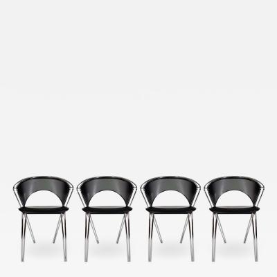 Set of Midcentury Italian Postmodern Black and Chrome Mesh Dining Chairs Set