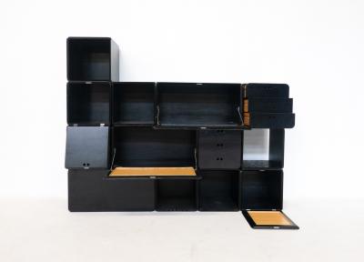 Set of Modular Black Wooden Cubes by Derk Jan de Vries