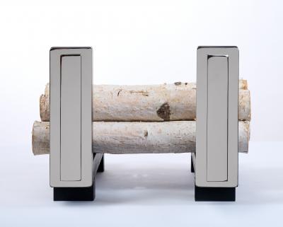 Set of Nickled Andirons with Tools France 1970s