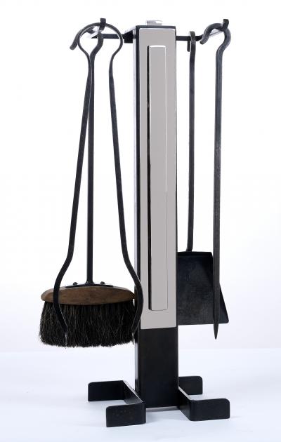 Set of Nickled Andirons with Tools France 1970s