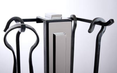 Set of Nickled Andirons with Tools France 1970s