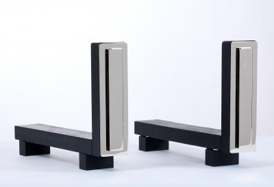 Set of Nickled Andirons with Tools France 1970s