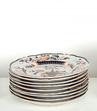Set of Nine Auckland Pattern Ironstone Dinner Plates England circa 1835