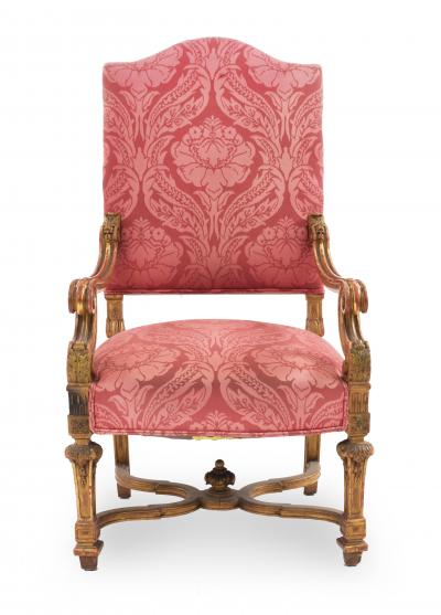 Set of Nine French Louis XIV Rose Upholstery Chairs