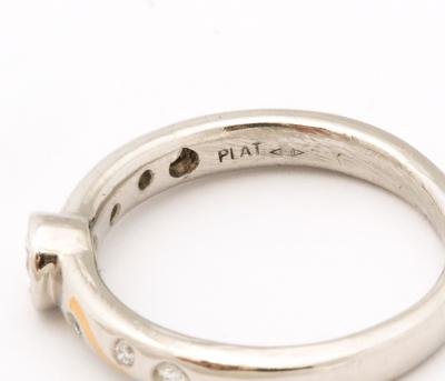 Set of Platinum Stacking Bands with Diamonds and Inlaid Gold