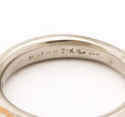 Set of Platinum Stacking Bands with Diamonds and Inlaid Gold