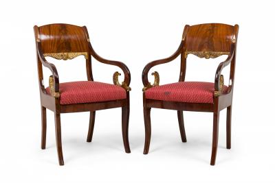 Set of Russian Neo Classical Mahogany Parcel Gilt Red Upholstered Dining Chairs