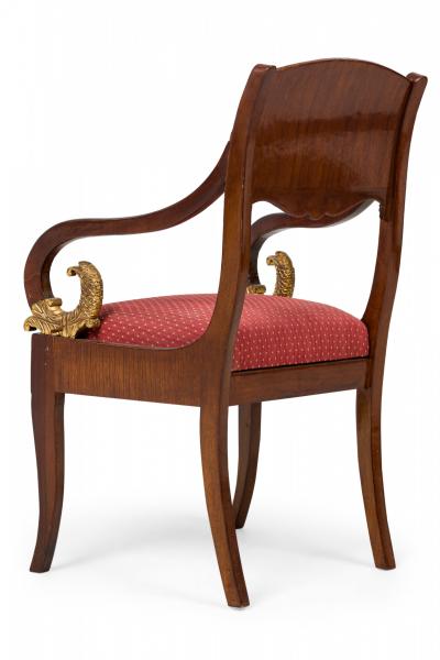 Set of Russian Neo Classical Mahogany Parcel Gilt Red Upholstered Dining Chairs