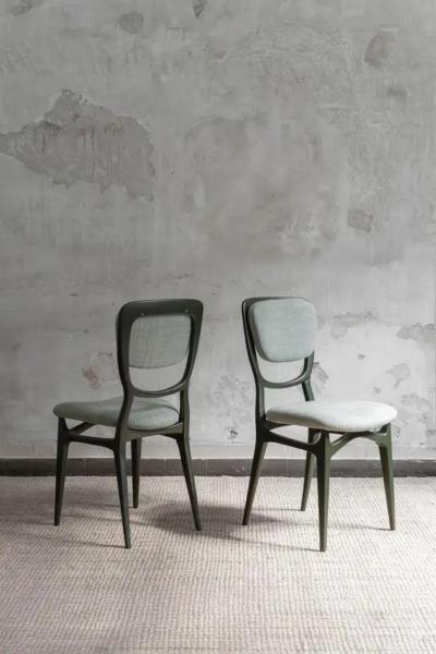 Set of Seven Chairs with Lacquered Wood Frame Upholstered in Dedar Fabric