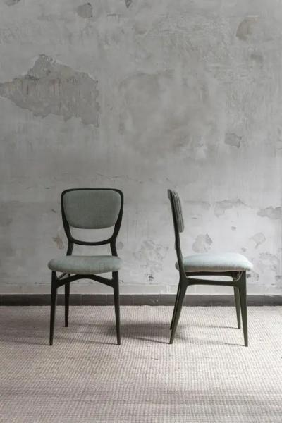Set of Seven Chairs with Lacquered Wood Frame Upholstered in Dedar Fabric