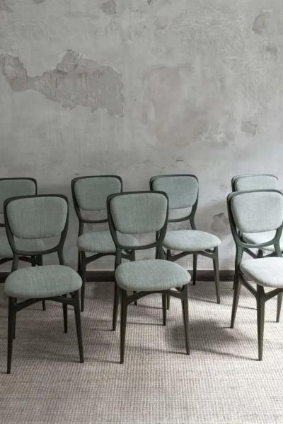 Set of Seven Chairs with Lacquered Wood Frame Upholstered in Dedar Fabric