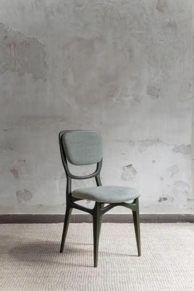 Set of Seven Chairs with Lacquered Wood Frame Upholstered in Dedar Fabric