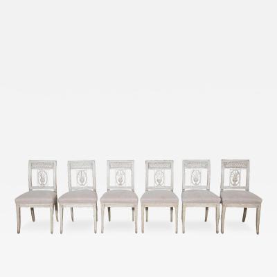 Set of Six 19th Century Directoire Style Carved Wood Chairs