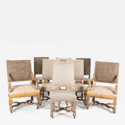 Set of Six 19th Century Louis XIV Style Giltwood Dining Chairs and Two Armchairs